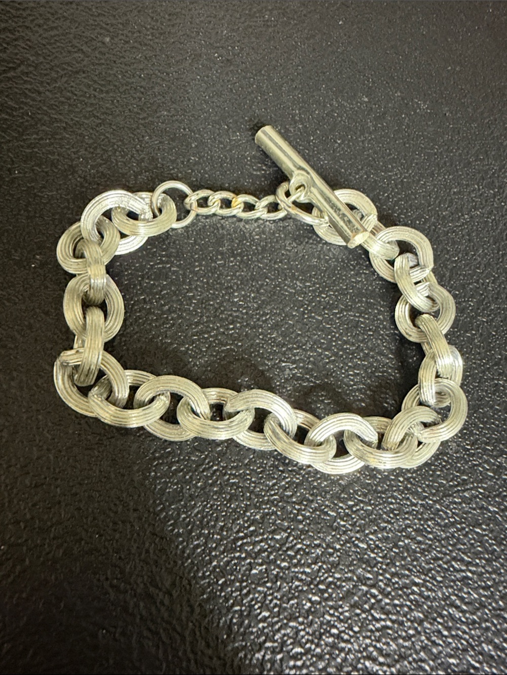 Textured Silver-Tone Chain Link Toggle Statement Bracelet - Women's